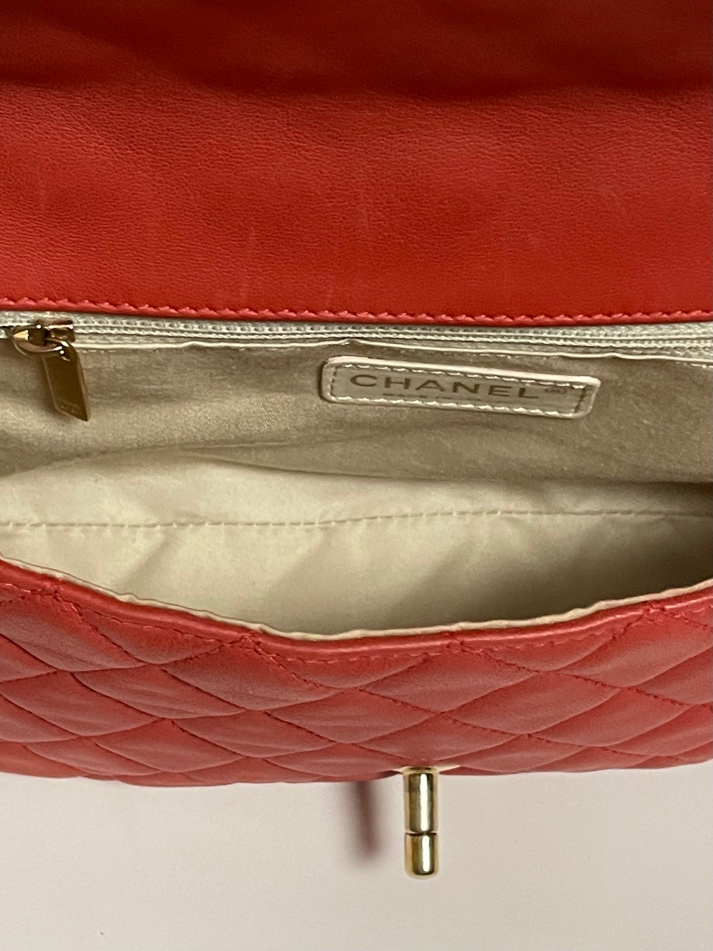 CHANEL red charm single flap bag