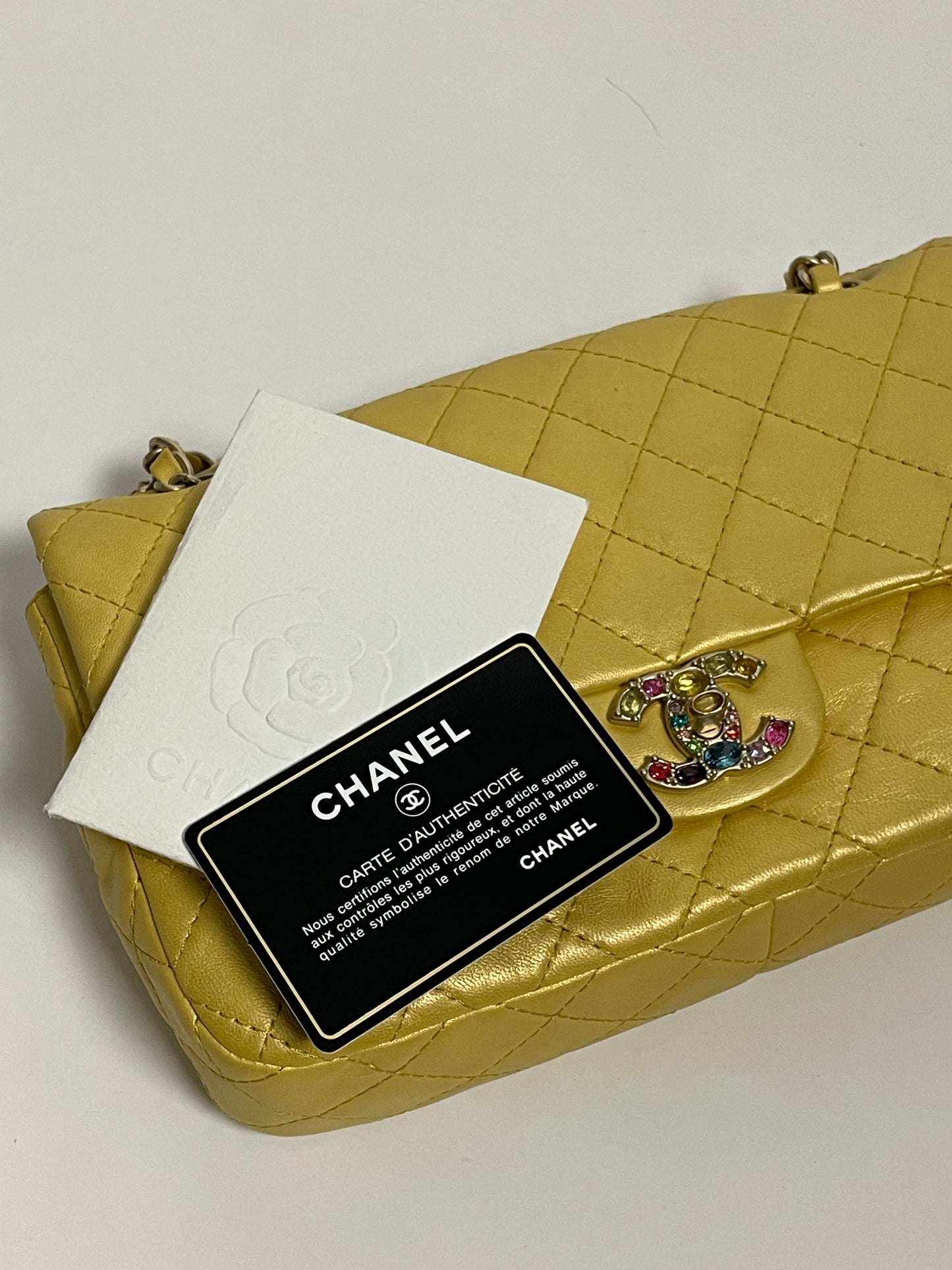 CHANEL yellow gold single flap bag