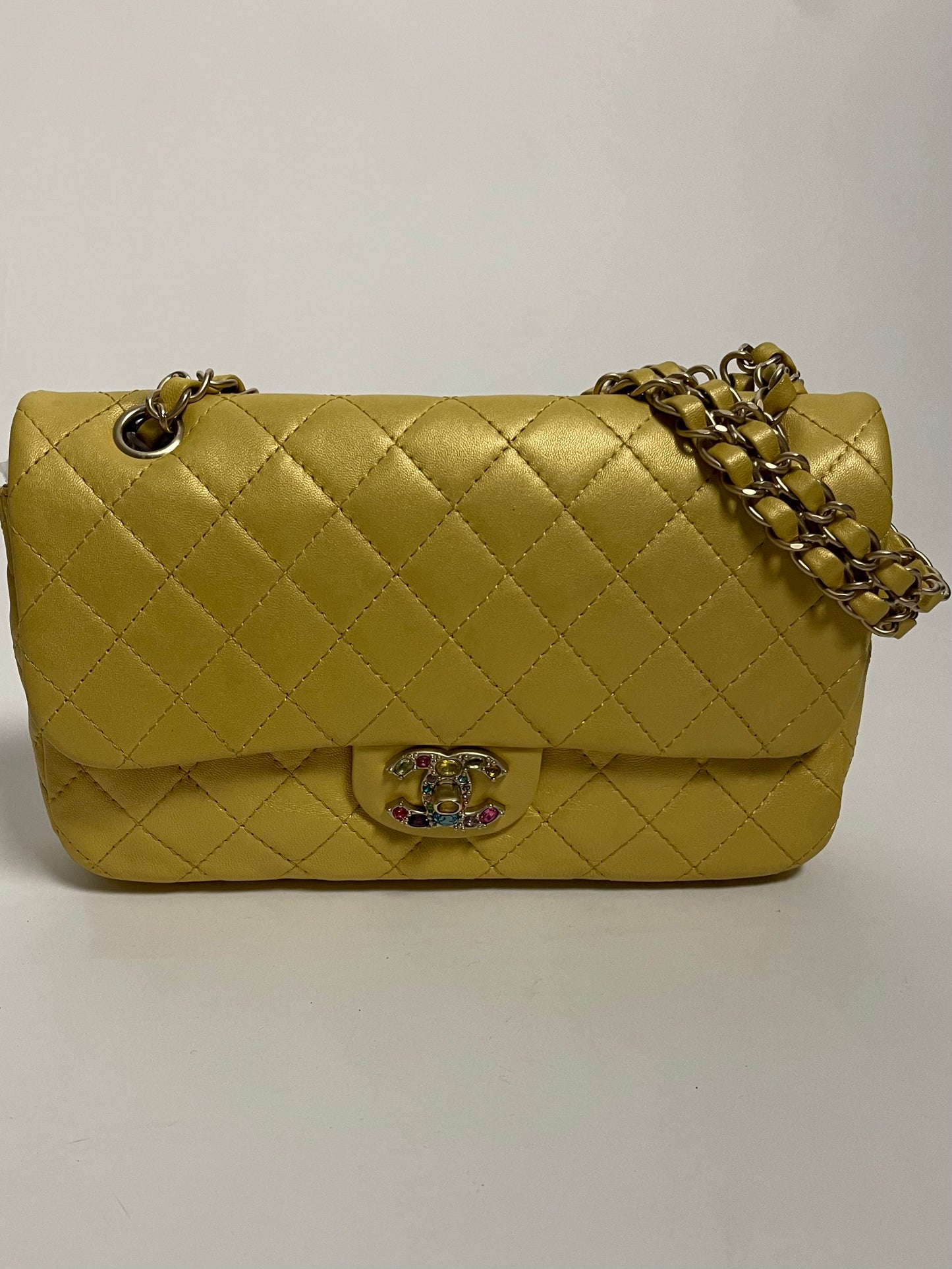 CHANEL yellow gold single flap bag