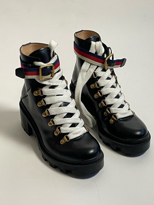 Gucci leather hiking boots with Sylvie web strap