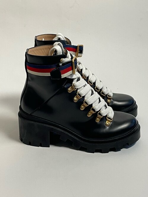 Gucci leather hiking boots with Sylvie web strap