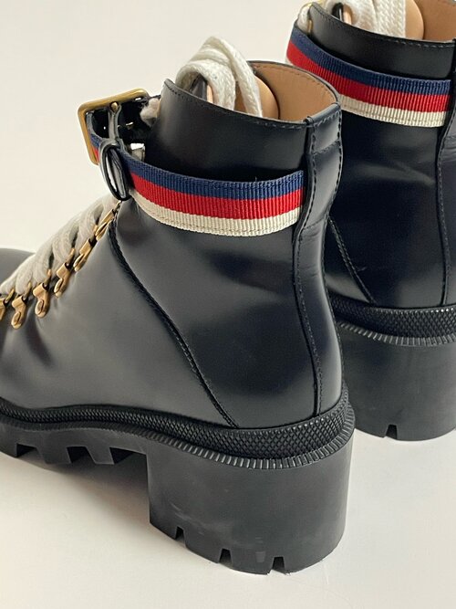 Gucci leather hiking boots with Sylvie web strap