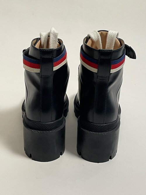 Gucci leather hiking boots with Sylvie web strap