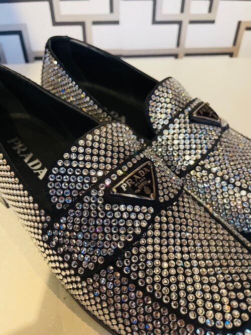 Prada embellished satin loafers