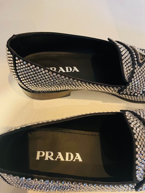 Prada embellished satin loafers